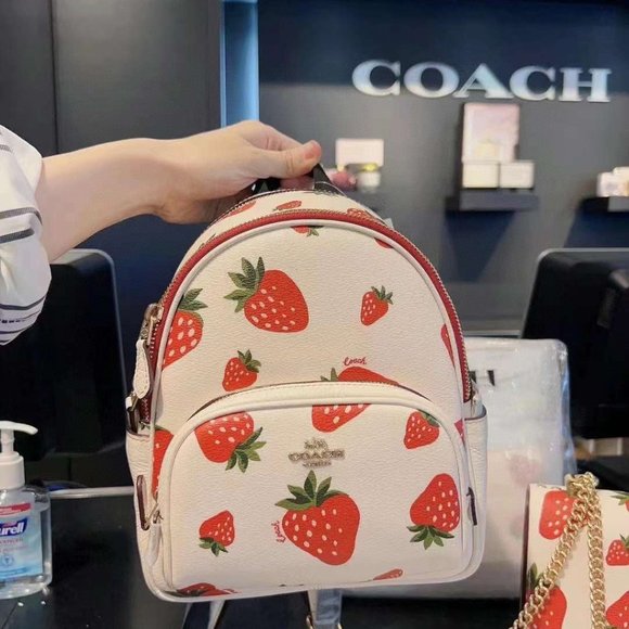 coach Mini Court Backpack With Wild Strawberry Print CH328 - Picture 1 of 6